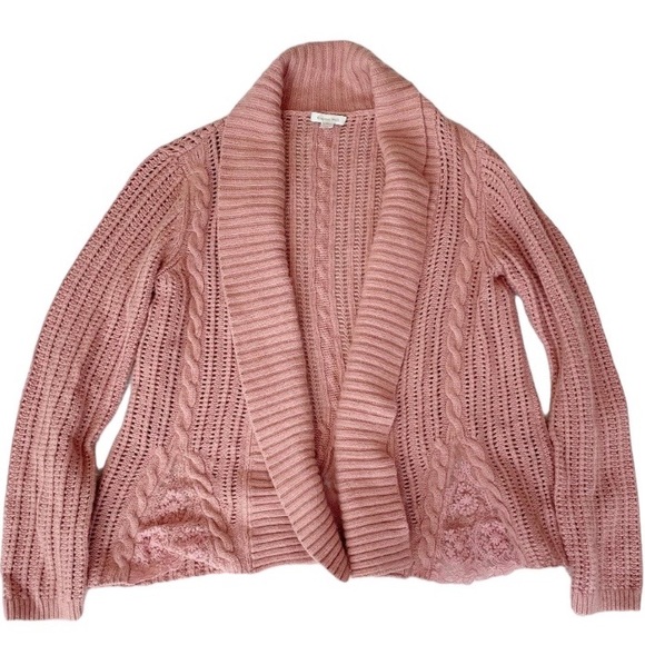 GARNET HILL Open Front Lace Insert Cardigan Cashmere Wool Angora Blend size S - Picture 3 of 11